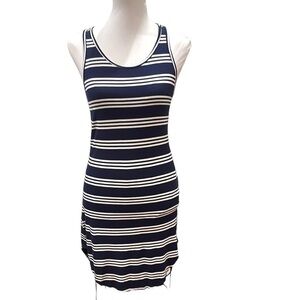 FEEL the Piece Body con Navy White Stripe Tank Mini Tee Shirt Dress SZ S